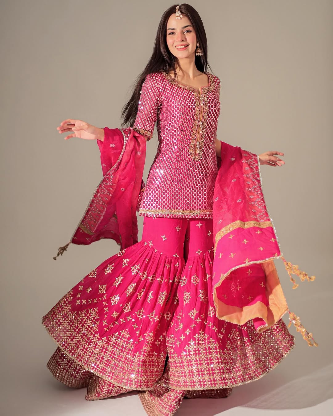 Komal Meer - Gulabi Shirt, Ghagra and Dupatta set | 50% OFF