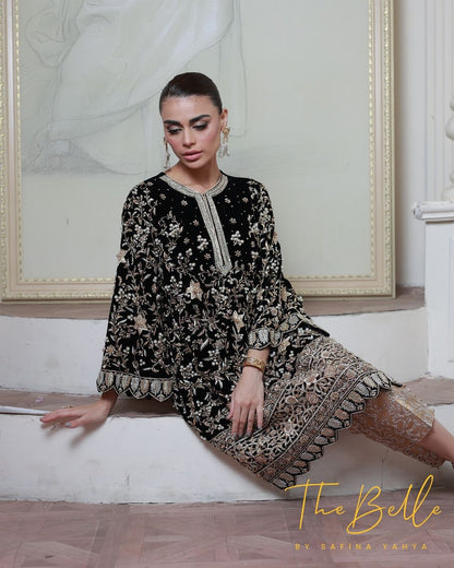 Sadaf Kanwal - Black Raw Zari Shirt and Trouser | 50%OFF