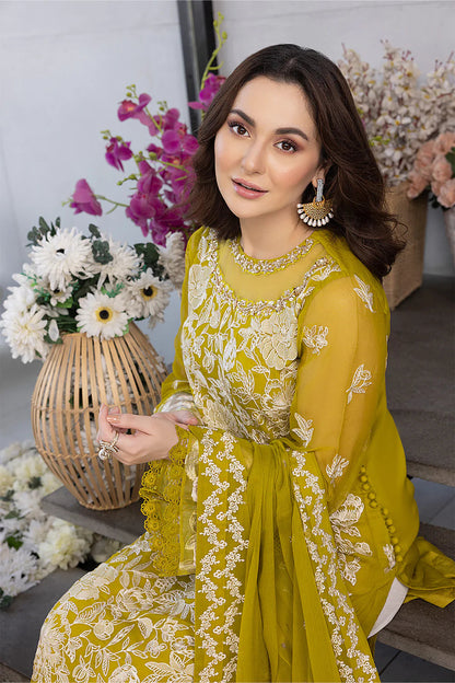 Hania Aamir - Embellished Yellow Shirt, Flapper with Dupatta - COD | 30% OFF