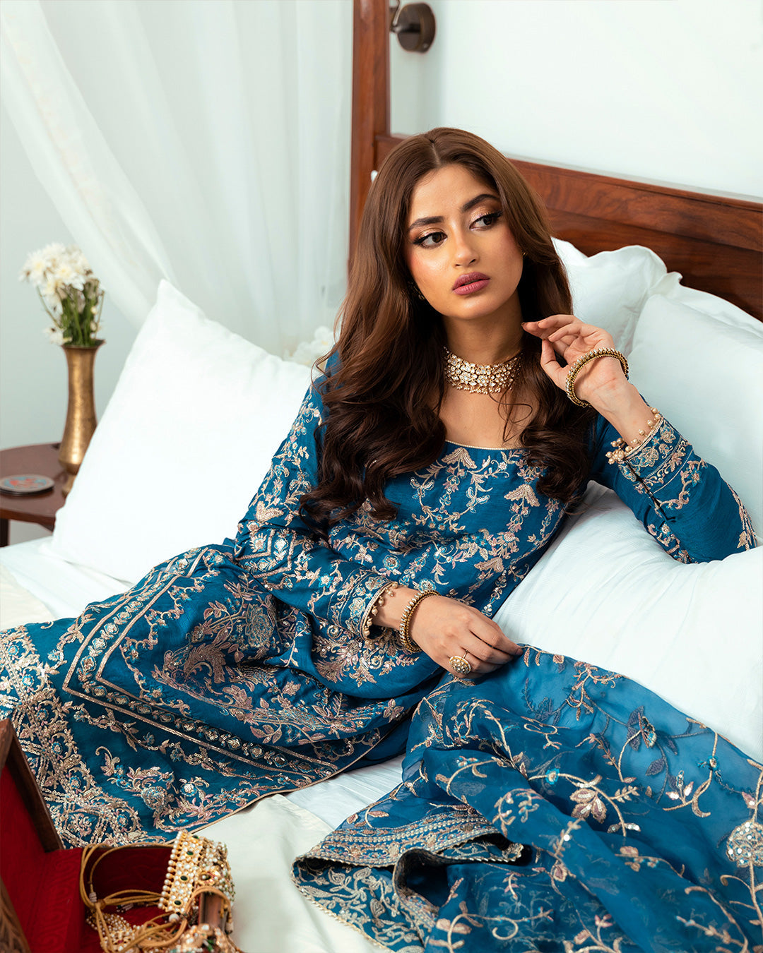 Sajal Ali - Lila Shirt, Trouser with Dupatta - COD | 30% OFF