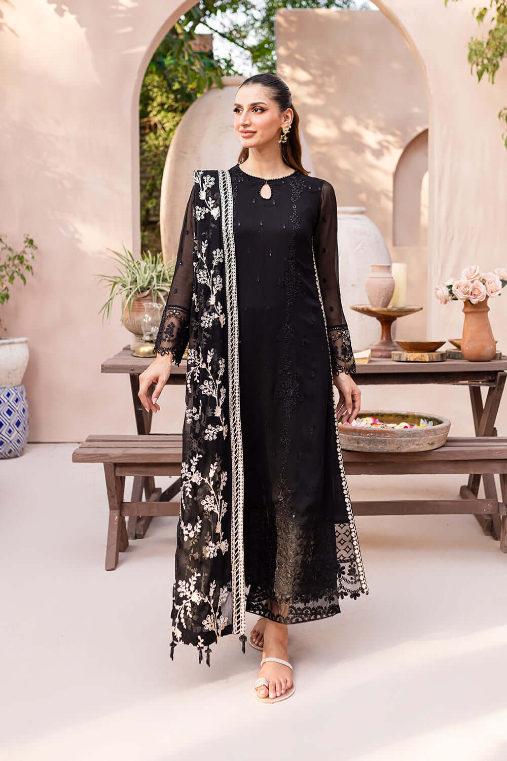 Laiba Khan Starry Black Bliss Shirt, Trouser and Dupatta set | 40% OFF | COD