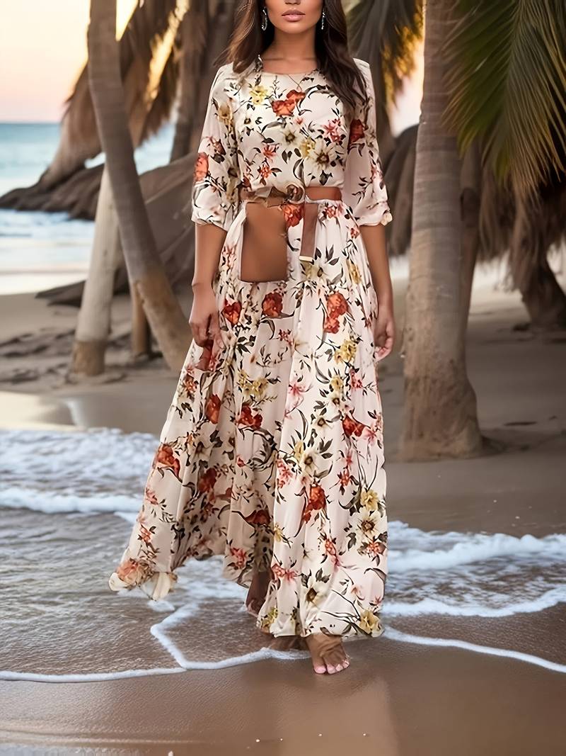 Floral White and Red Maxi - COD | 20% OFF