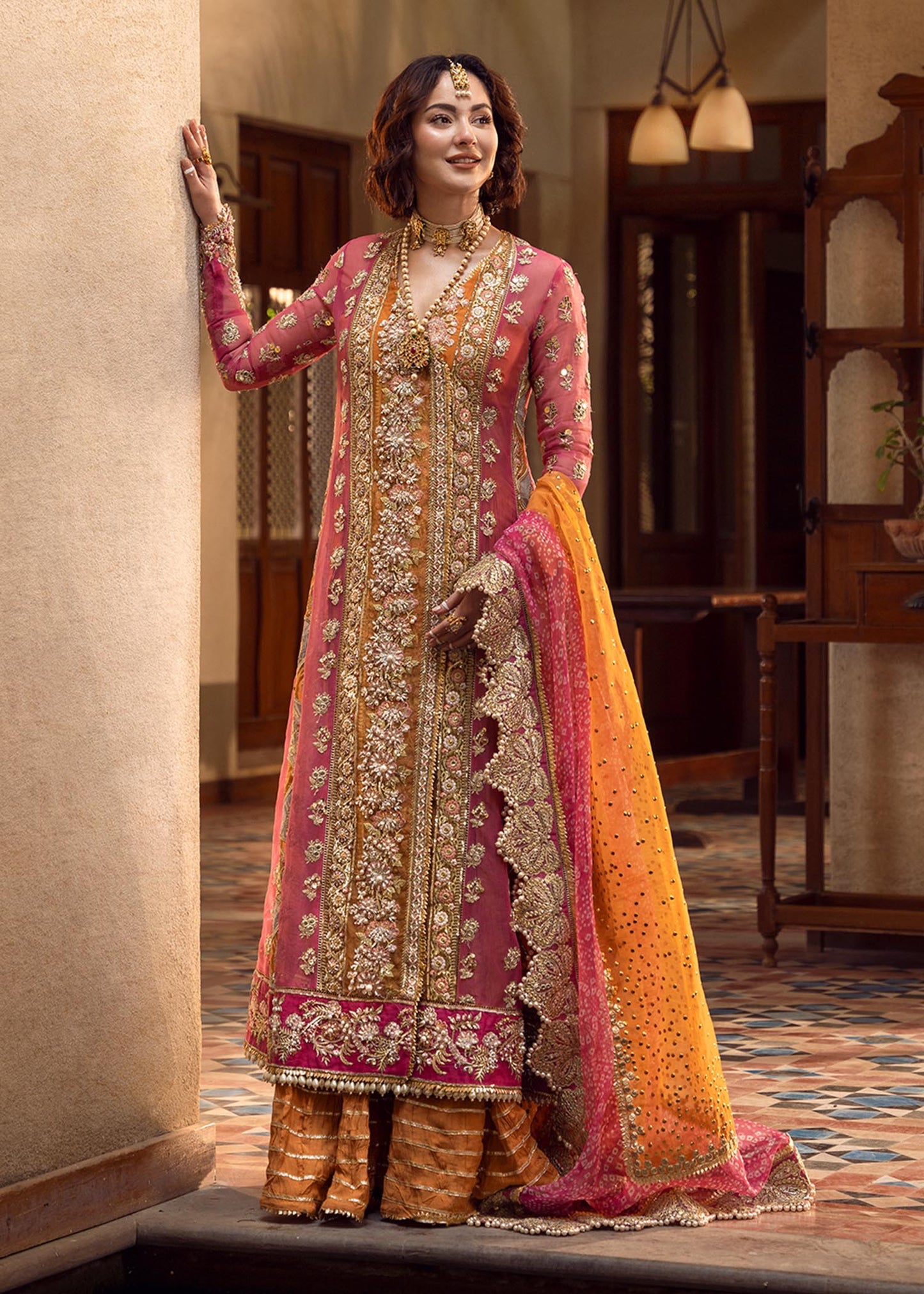 Hania Aamir - Mehendi Galore Long Shirt, Trouser and Dupatta set | 40% OFF