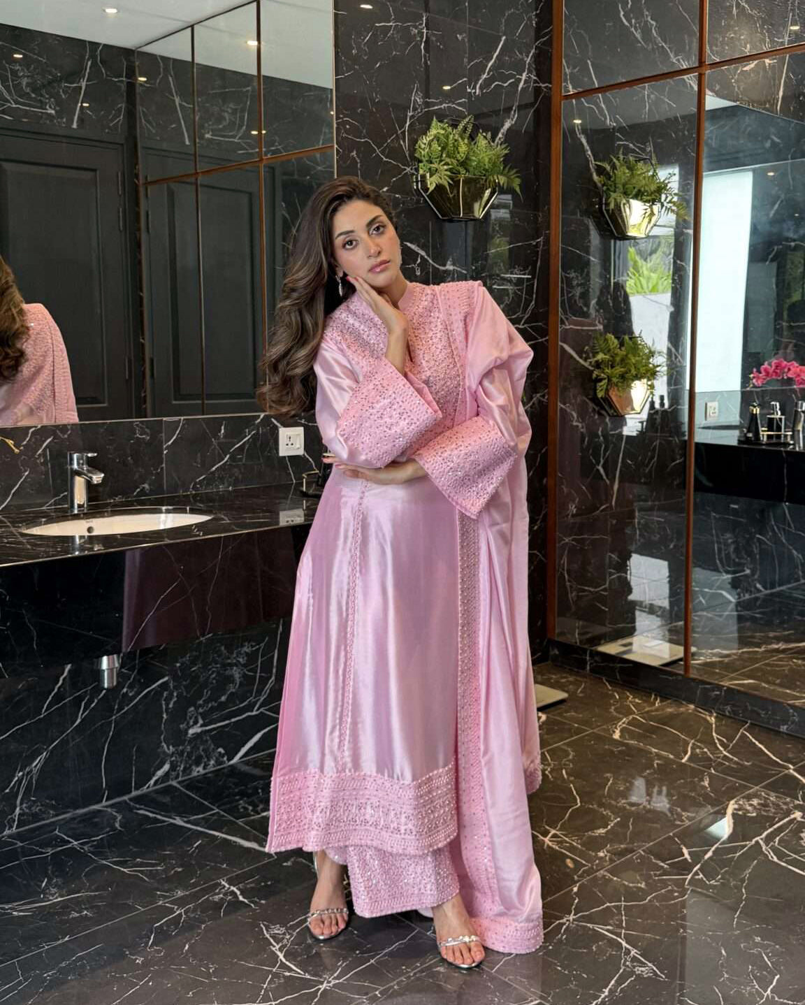 Anmol Baloch Pink Silk Shirt, Trouser with Dupatta | 40% OFF | Reshmi Shirt