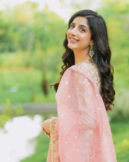 Mawra Hocane - Pinkish Maxi and Dupatta set | 60% OFF