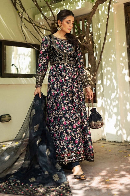 Ayeza Khan -  Black Linen Koti, Long Shirt, Trouser and Dupatta set | 50% OFF