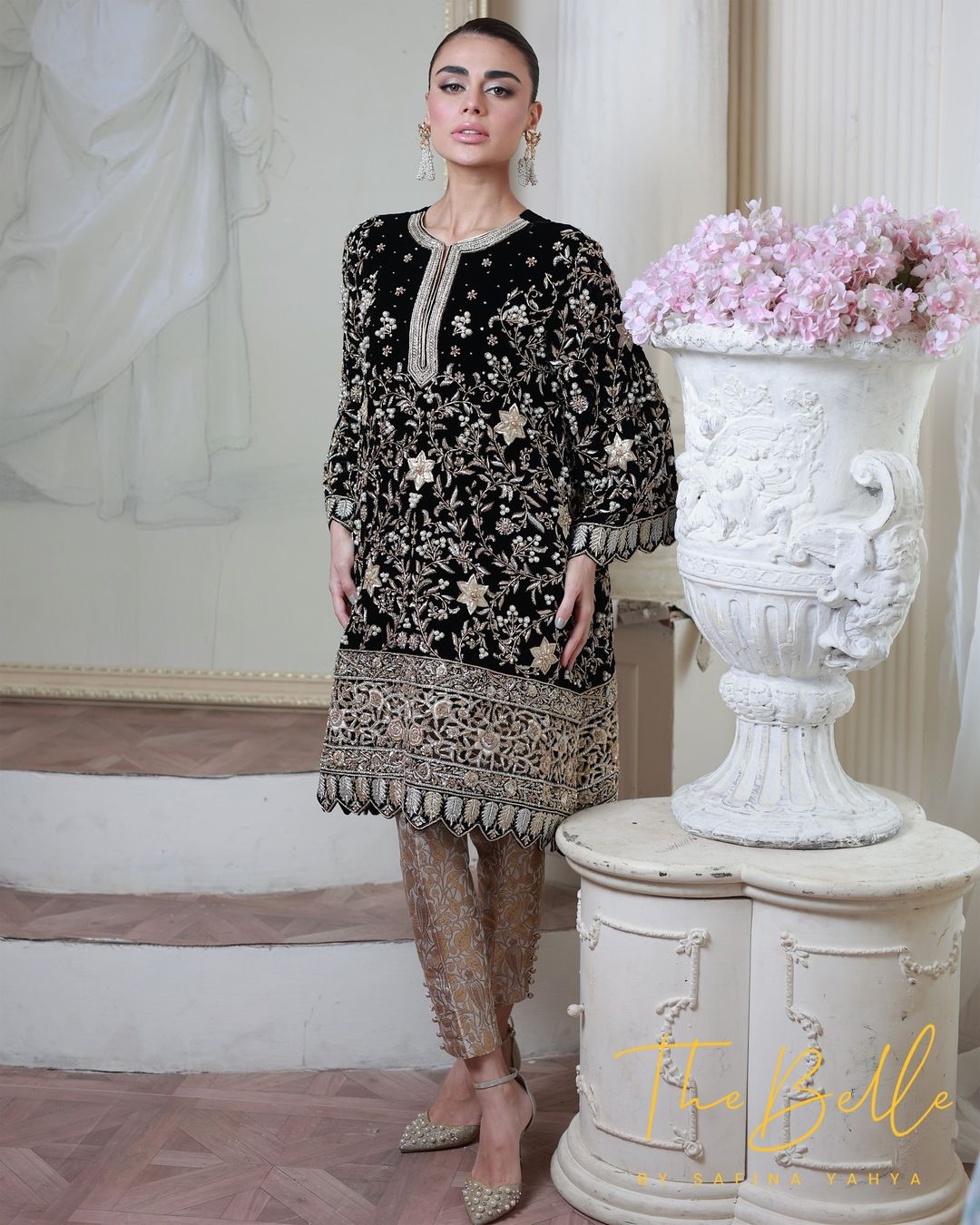 Sadaf Kanwal - Black Raw Zari Shirt and Trouser | 50%OFF