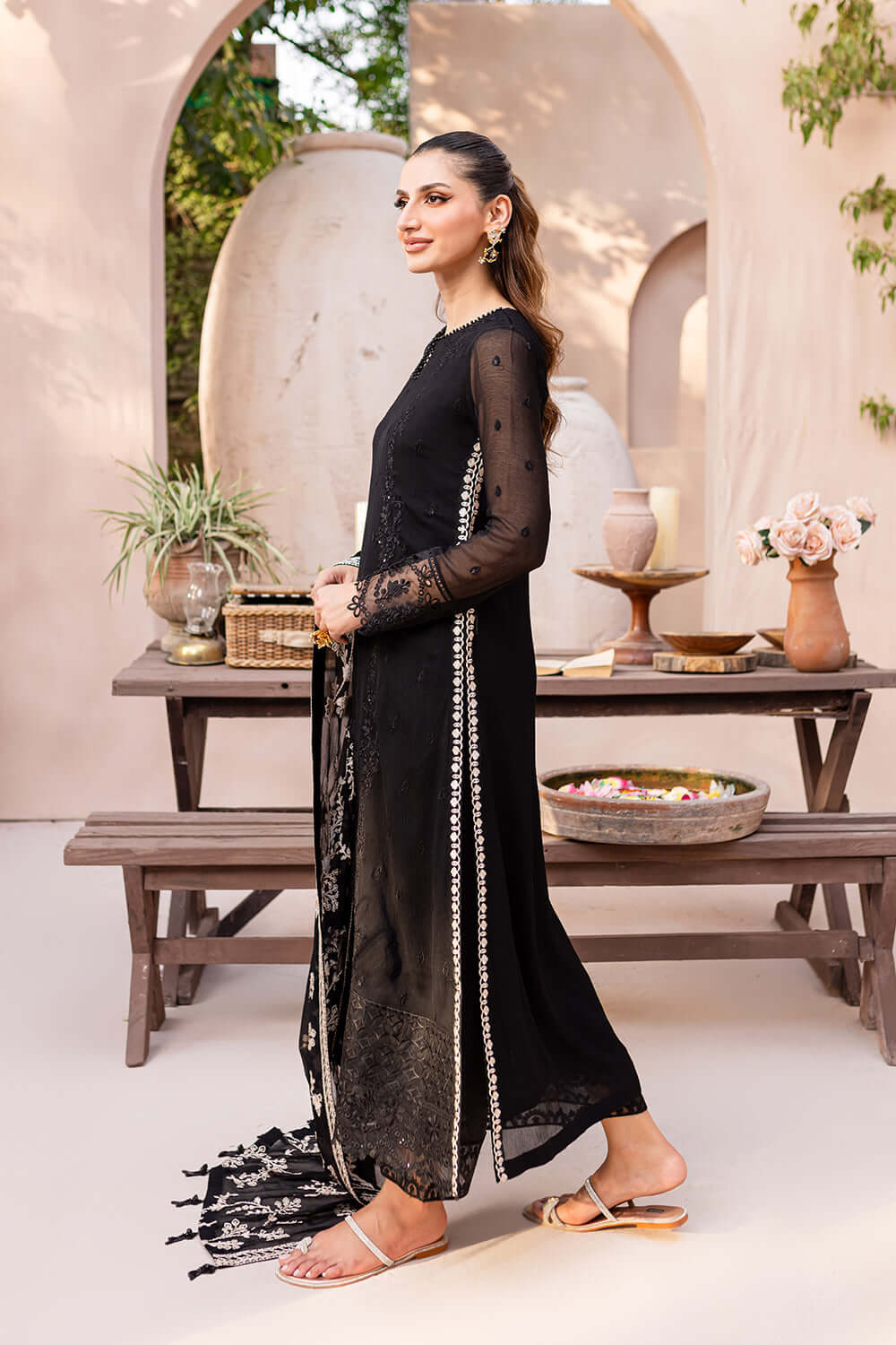 Laiba Khan Starry Black Bliss Shirt, Trouser and Dupatta set | 40% OFF | COD