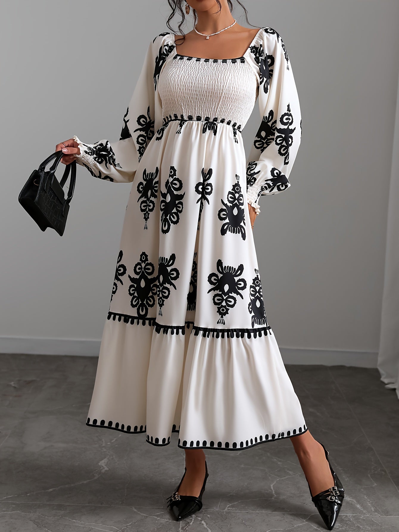 Floral Black and white Maxi - COD | 20% OFF