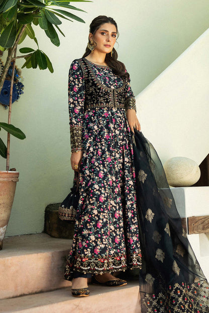 Ayeza Khan -  Black Linen Koti, Long Shirt, Trouser and Dupatta set | 50% OFF