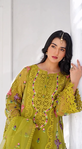 Sarah Khan - Classic Yellow Long Shirt, Trouser and Duaptta set | 45% OFF