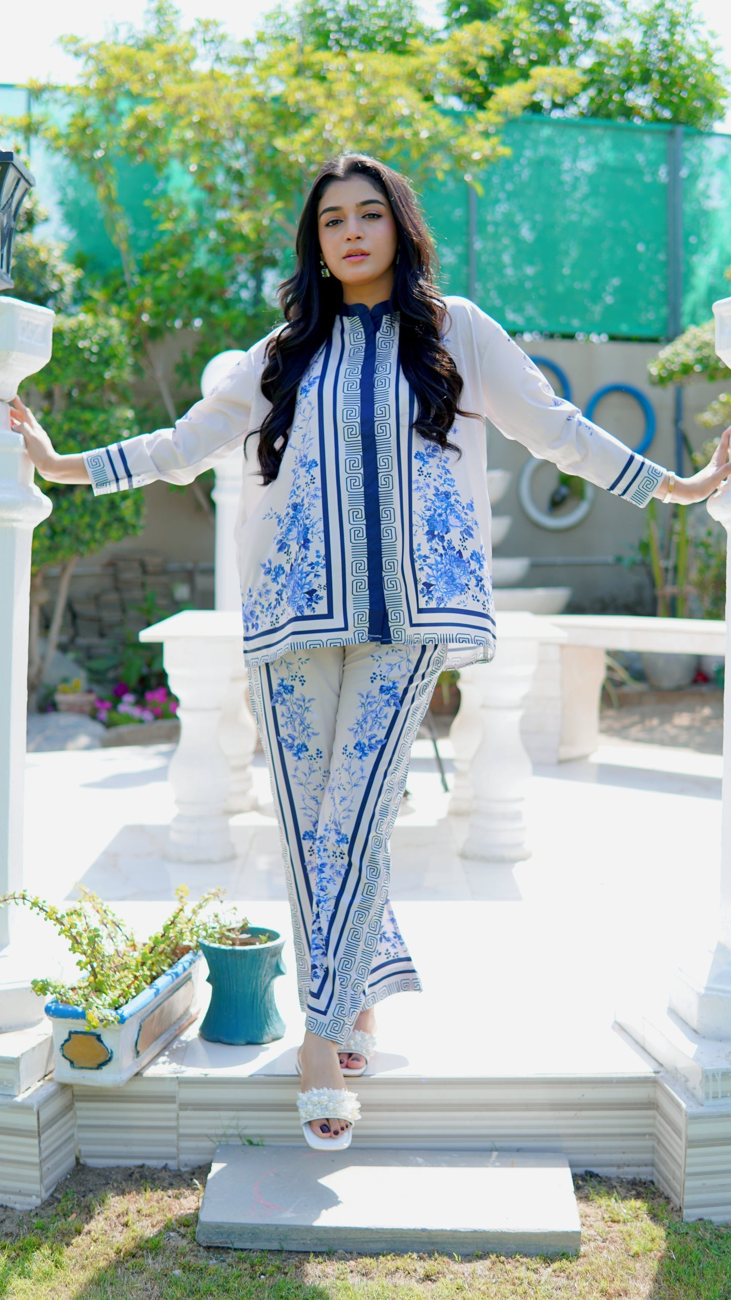 Laiba Khan - Cyan Shirt and Trouser - COD | 20% OFF