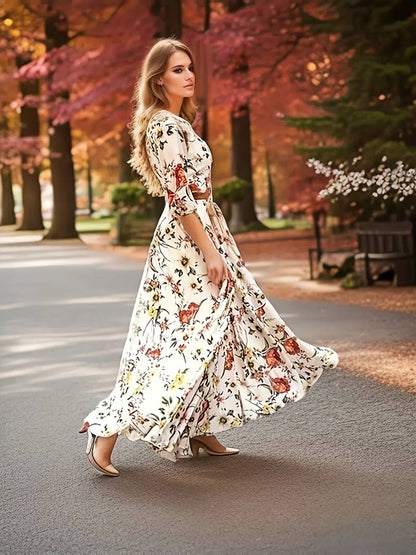 Floral White and Red Maxi - COD | 20% OFF