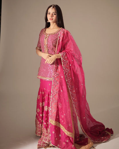 Komal Meer - Gulabi Shirt, Ghagra and Dupatta set | 50% OFF