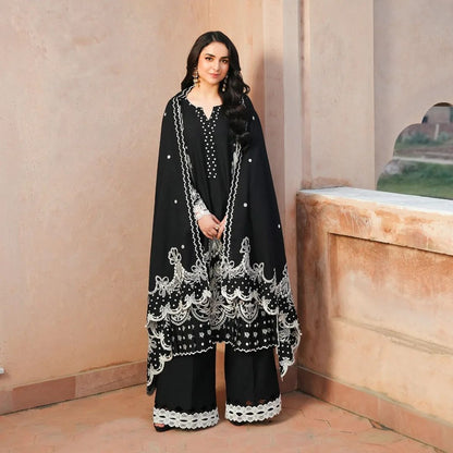 Yumna Zaidi - Black Raw Long Shirt, Trouser and Duaptta set | 50% OFF