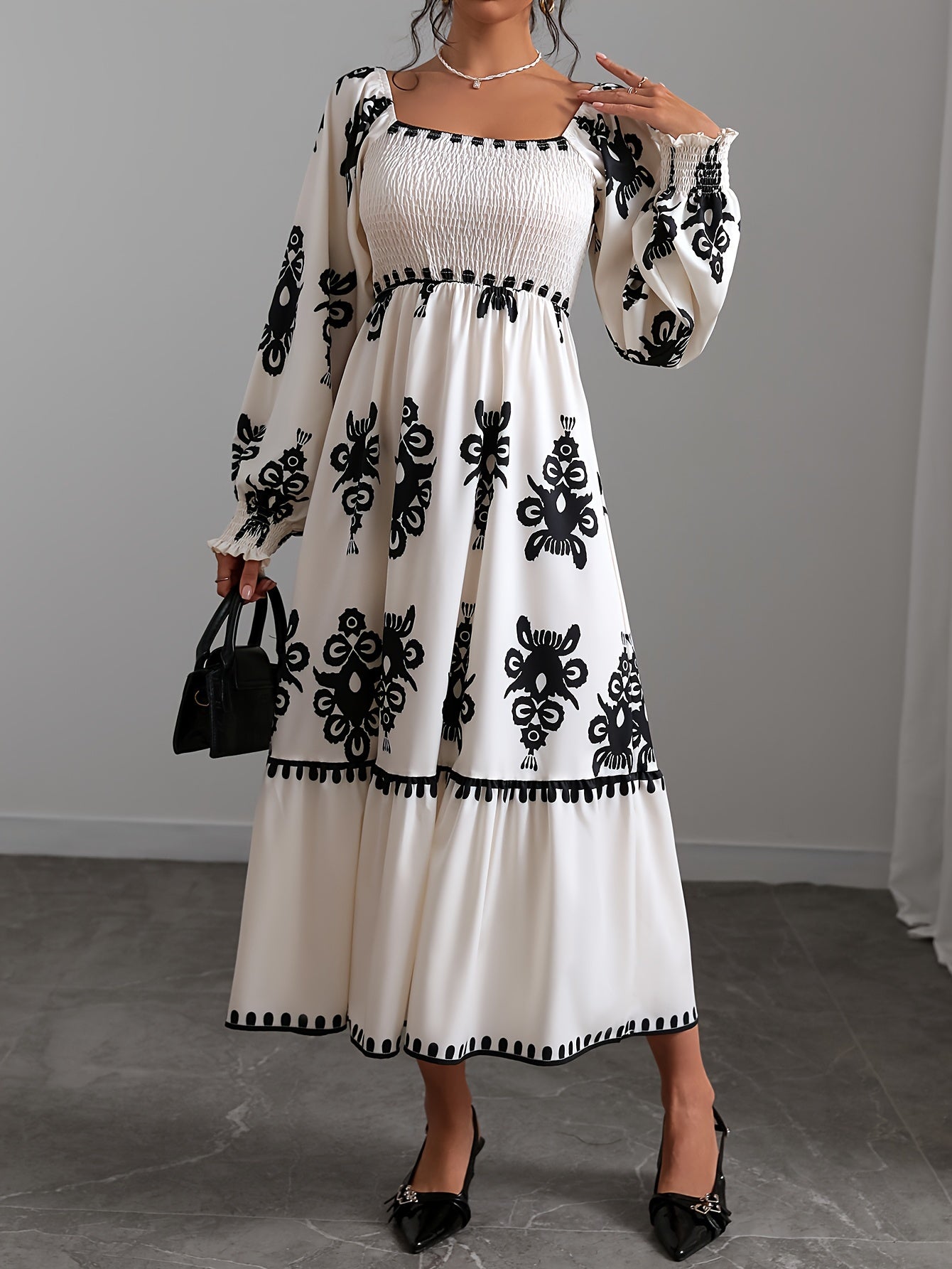 Floral Black and white Maxi - COD | 20% OFF