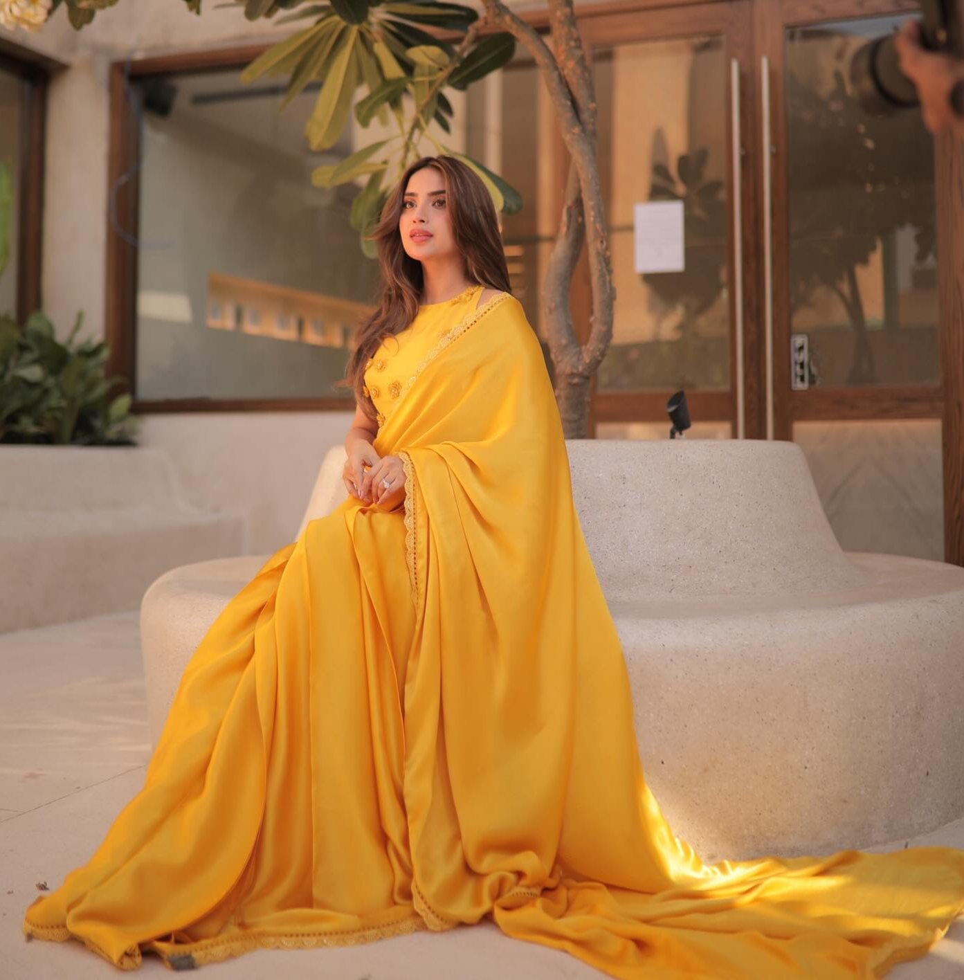 Saboor Ali Luxury Yellow Sari | 50% OFF