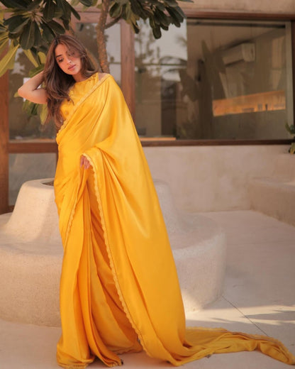 Saboor Ali Luxury Yellow Sari | 50% OFF