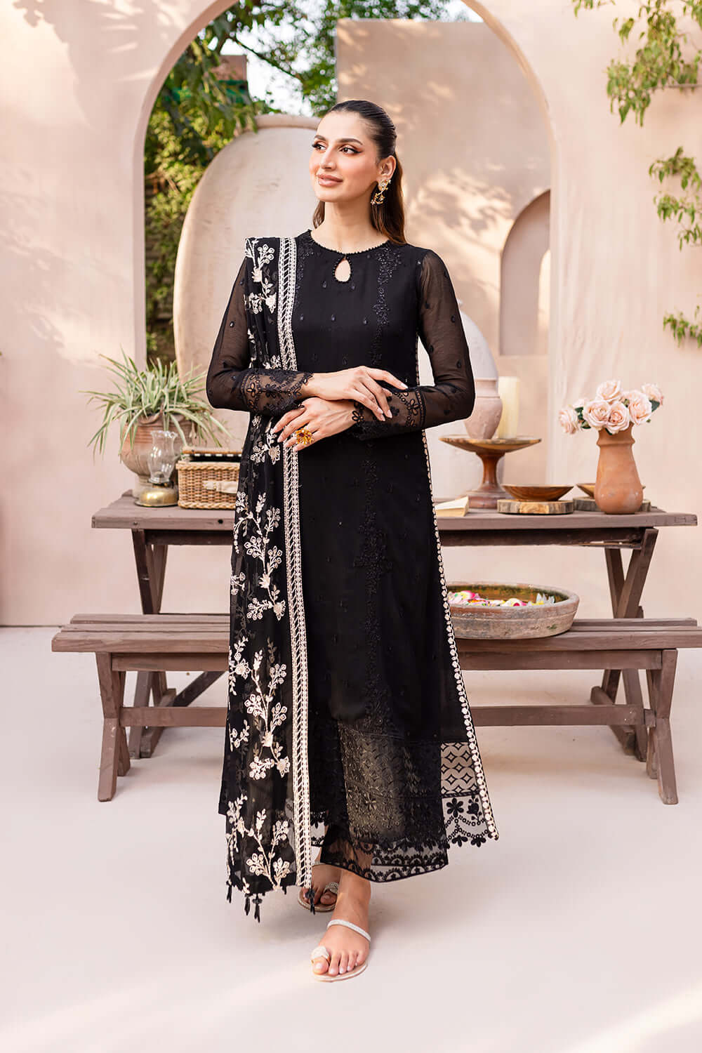 Laiba Khan Starry Black Bliss Shirt, Trouser and Dupatta set | 40% OFF | COD