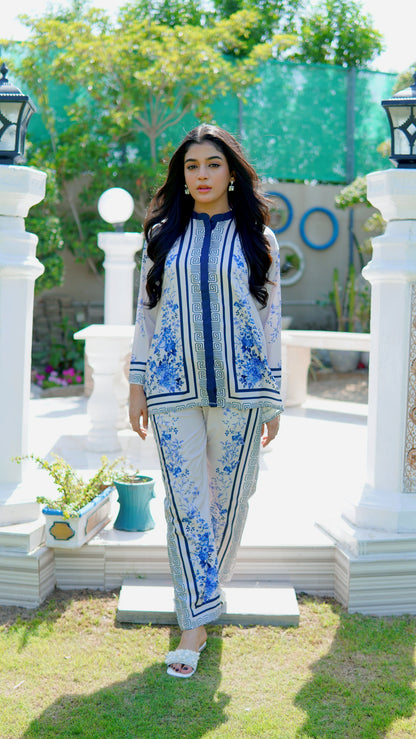 Laiba Khan - Cyan Shirt and Trouser - COD | 20% OFF