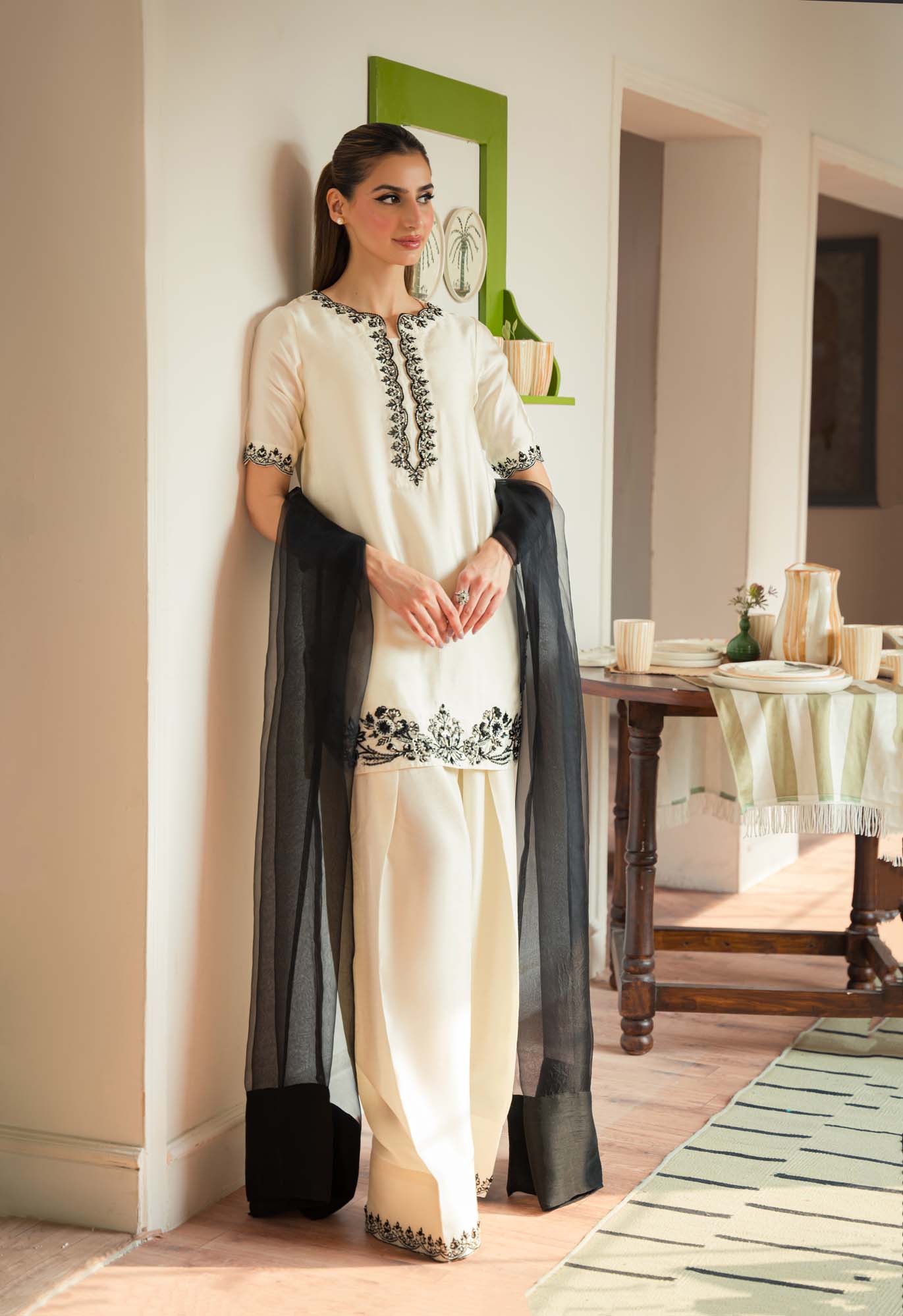 Sajal Ali - Noura Long Shirt, Trouser and Dupatta | FLAT 60% OFF