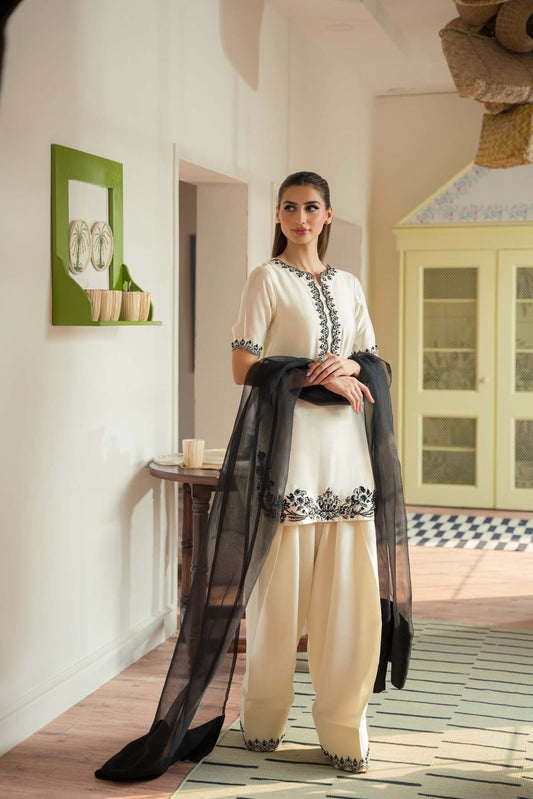 Sajal Ali - Noura Long Shirt, Trouser and Dupatta | FLAT 60% OFF