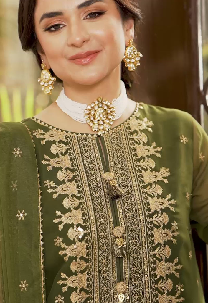 Yumna Zaidi - Meerub Shirt, Trouser and Dupatta - COD | 50% OFF