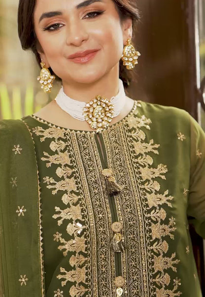 Yumna Zaidi - Meerub Shirt, Trouser and Dupatta - COD | 50% OFF