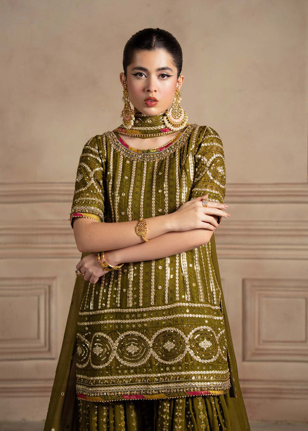 Dananeer - Dhani Shirt, Gharara with Dupatta | 50% OFF | Cash On Delivery