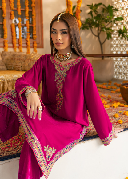 Urwa Hocane Pink Velvet Shirt and Trouser | 40% OFF