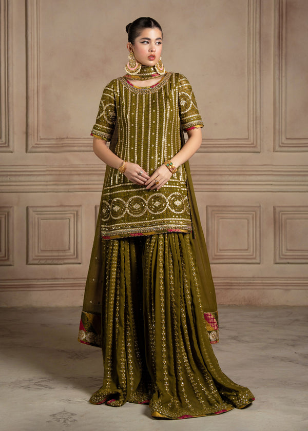 Dananeer - Dhani Shirt, Gharara with Dupatta | 50% OFF | Cash On Delivery