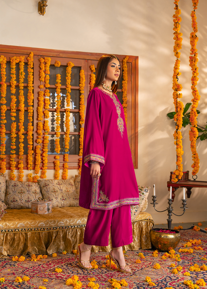 Urwa Hocane Pink Velvet Shirt and Trouser | 40% OFF