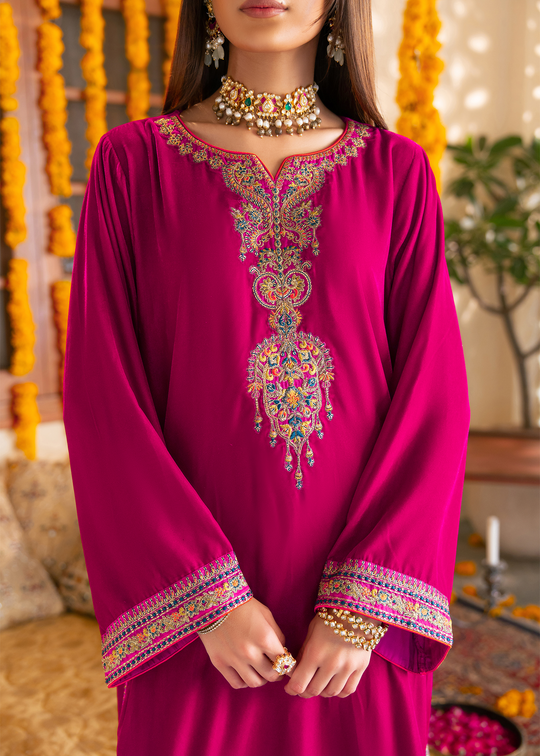 Urwa Hocane Pink Velvet Shirt and Trouser | 40% OFF