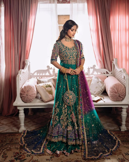 Sajal Ali Sea Green Kalidaar Lehenga with Dupatta | Reshmi Shirt | 65% OFF