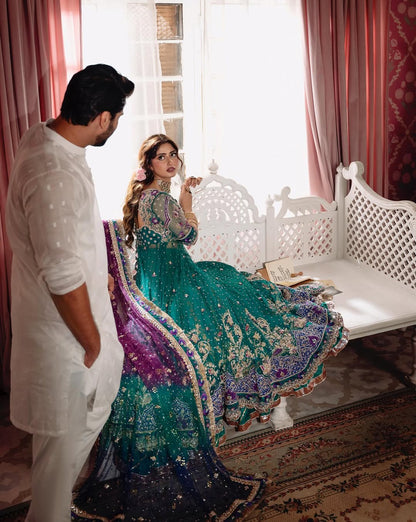 Sajal Ali Sea Green Kalidaar Lehenga with Dupatta | Reshmi Shirt | 65% OFF