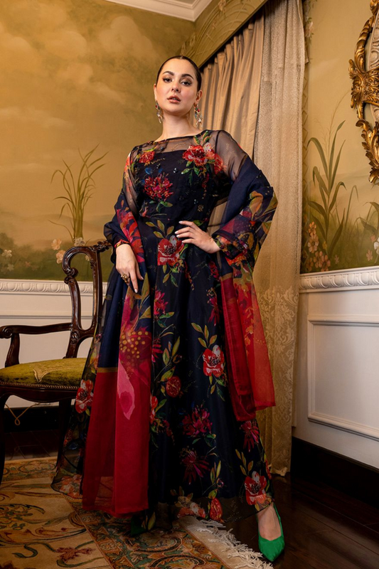 Hania Aamir Navy Blue Maxi with Dupatta | 45% OFF