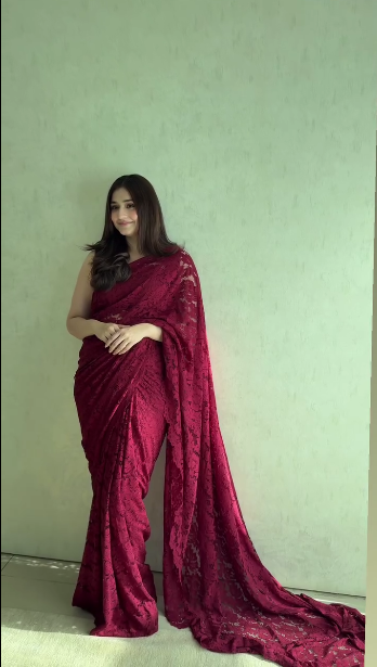 Durefishan Saleem Maroon Sari | 40% OFF