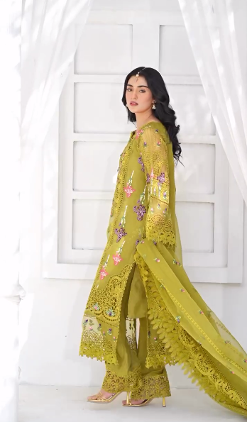 Sarah Khan - Classic Yellow Long Shirt, Trouser and Duaptta set | 45% OFF