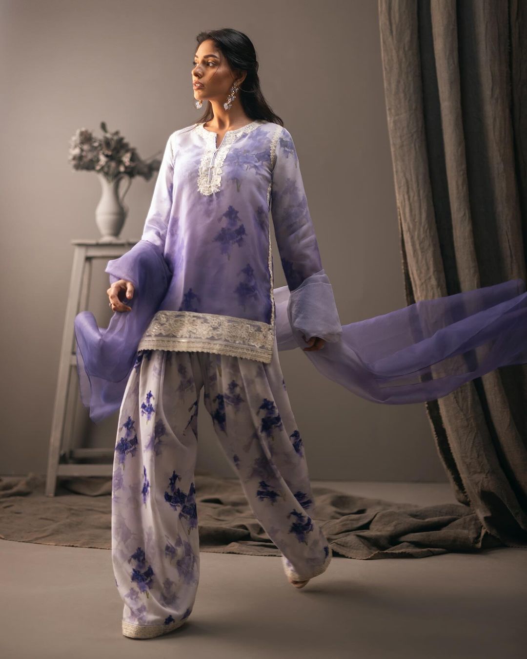 Embroidery Gradient Shirt, Trouser and Organza Dupatta | 50% OFF