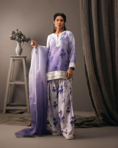 Embroidery Gradient Shirt, Trouser and Organza Dupatta | 50% OFF