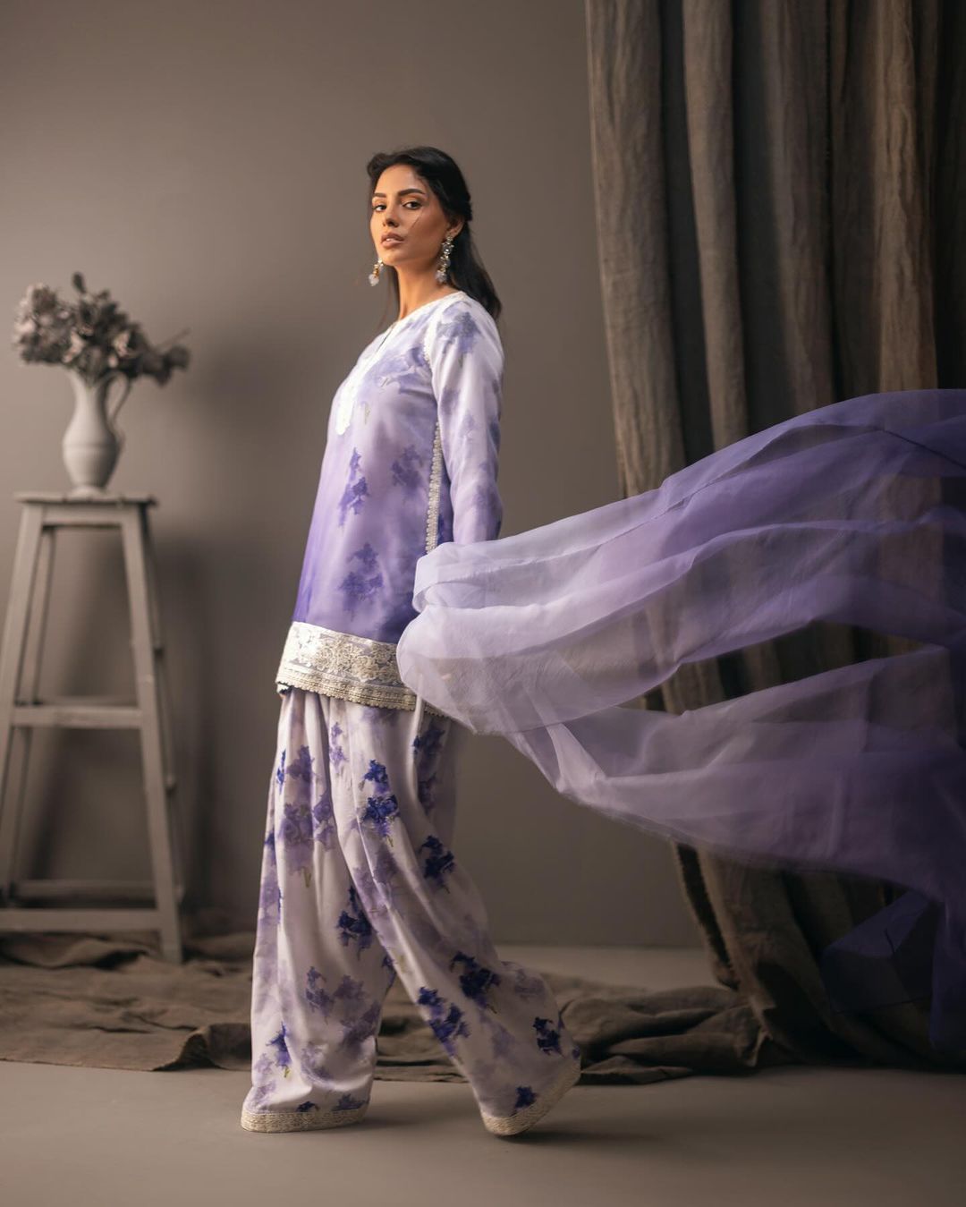 Embroidery Gradient Shirt, Trouser and Organza Dupatta | 50% OFF