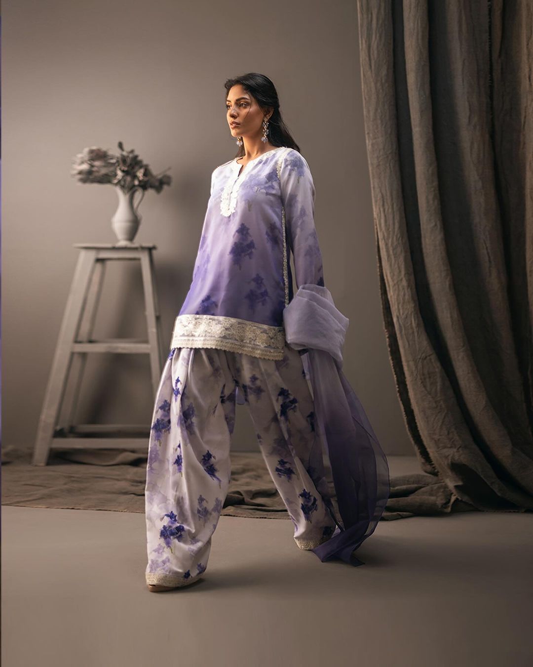 Embroidery Gradient Shirt, Trouser and Organza Dupatta | 50% OFF