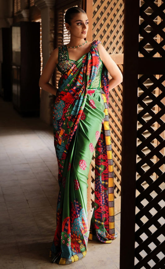 Hira Mani Green Sari | 50% OFF