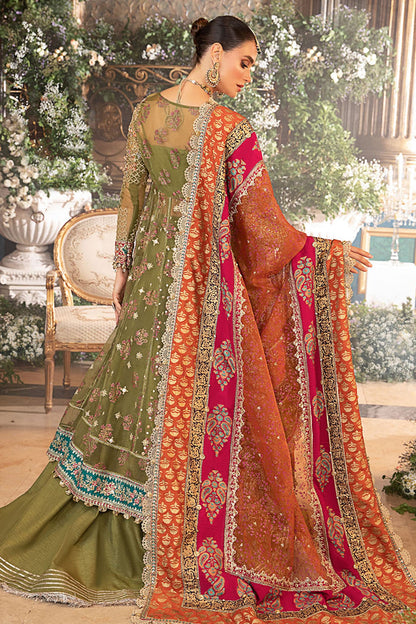 Greenish Embroidered Organza Long Shirt, Flapper and Dupatta set | 42% OFF