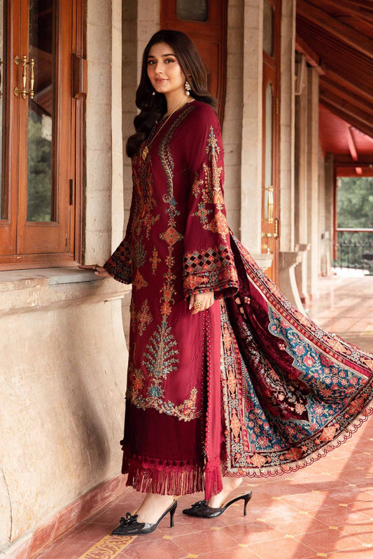 Durefishan Saleem - Maroon Twill Shirt, Trouser with Dupatta | 50% OFF