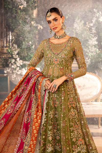 Greenish Embroidered Organza Long Shirt, Flapper and Dupatta set | 42% OFF