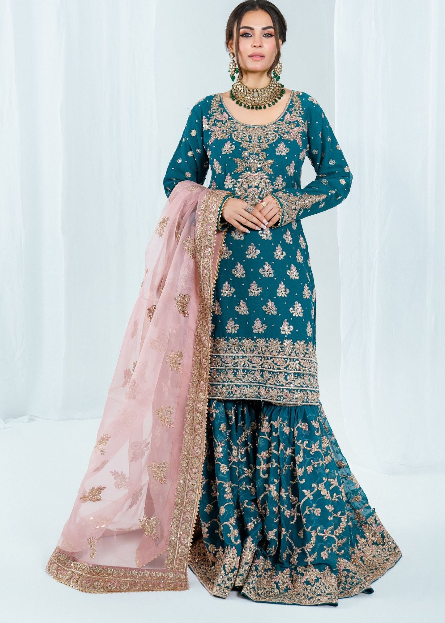 Areeqa Haq - Rine Shirt, Gharara and Dupatta - COD | 50% OFF