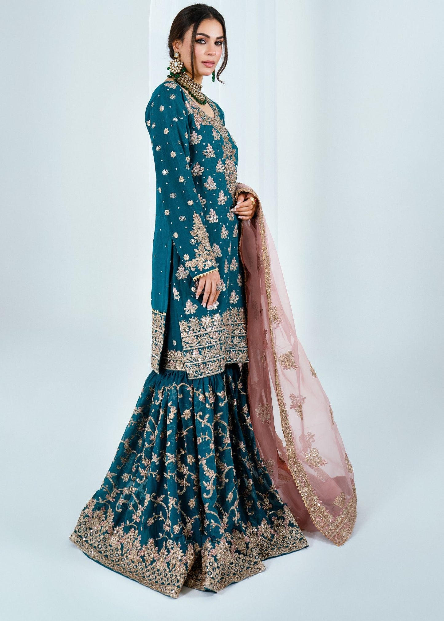 Areeqa Haq - Rine Shirt, Gharara and Dupatta - COD | 50% OFF