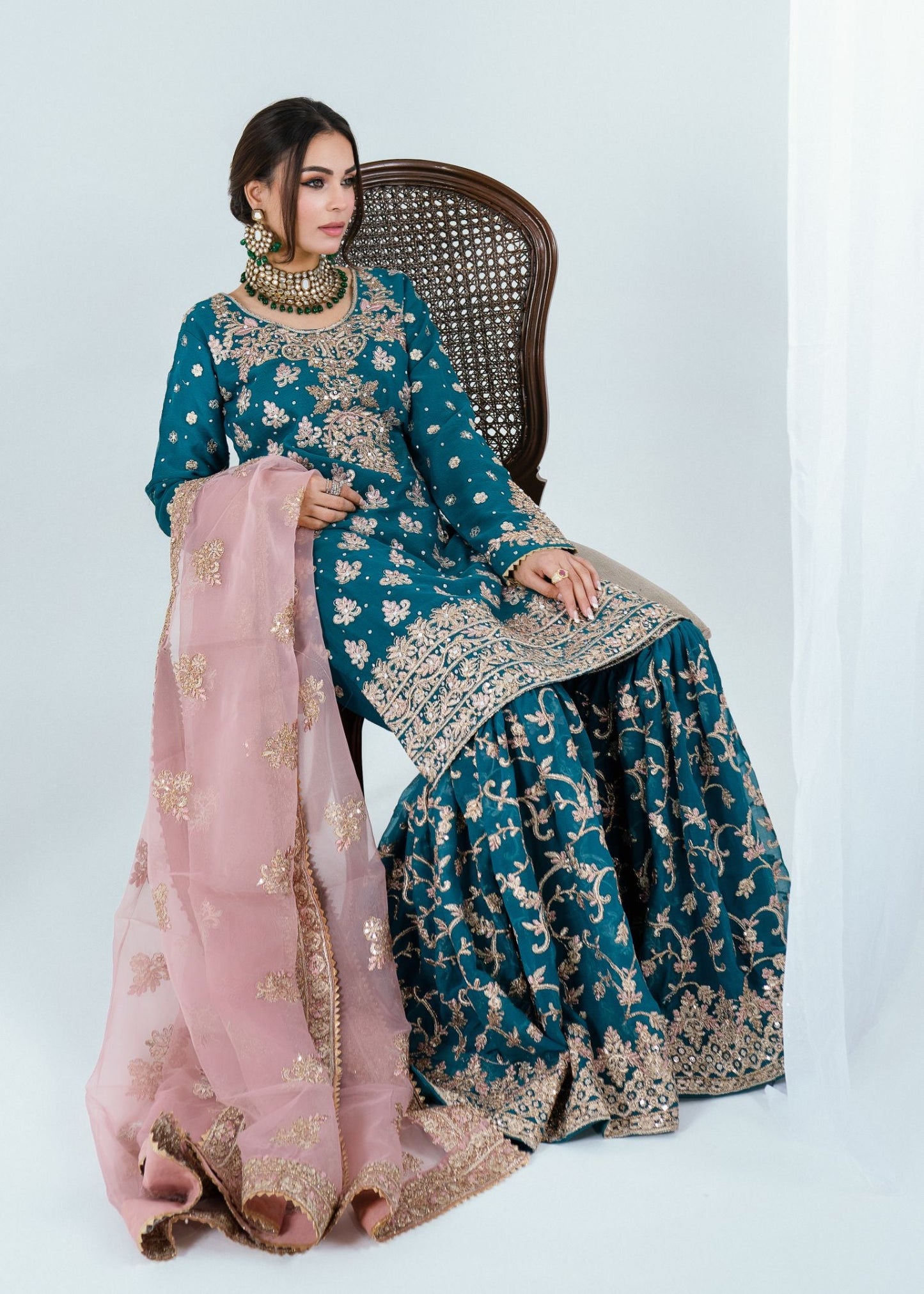 Areeqa Haq - Rine Shirt, Gharara and Dupatta - COD | 50% OFF