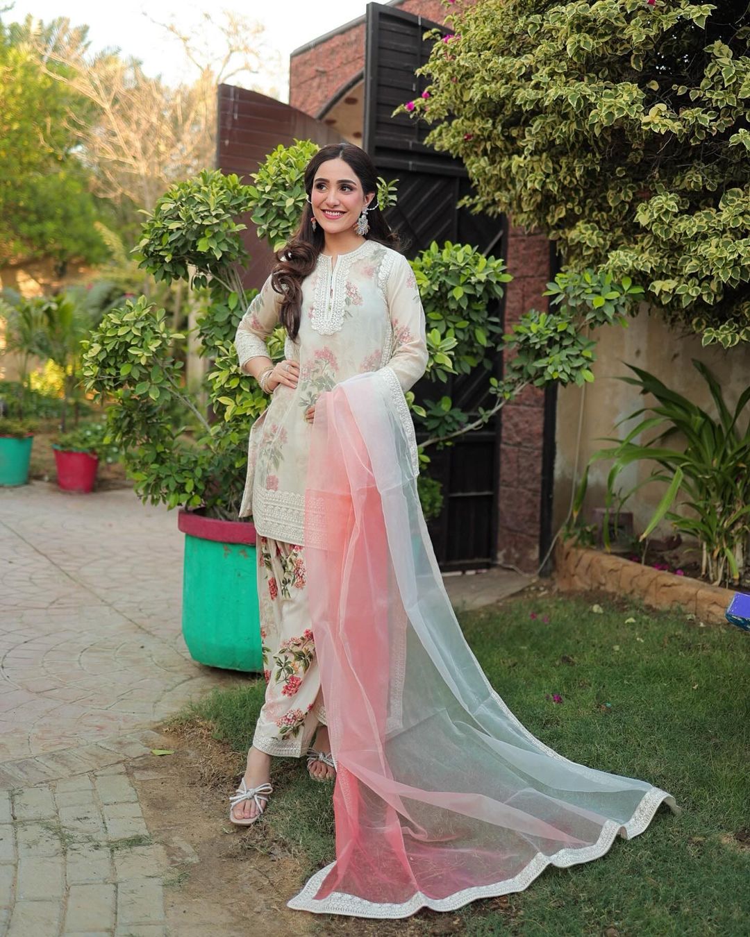 Hania Aamir - Flamingo Shirt, Trouser and Dupatta set | 50% OFF